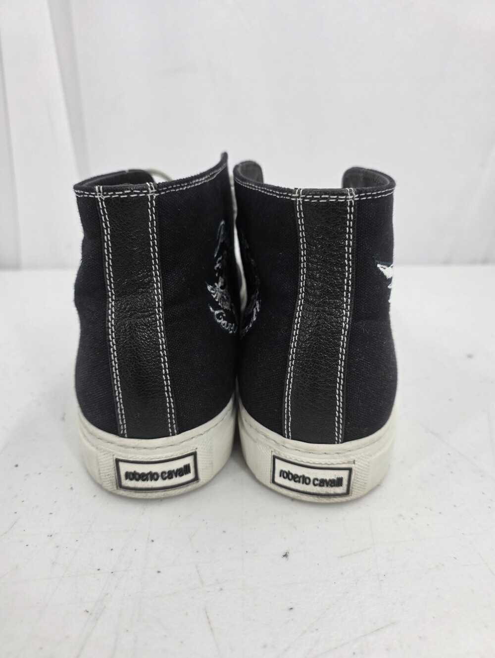 Roberto Cavalli Black Canvas Sneakers Angel Wings Men Size 44 US 10.5-11 Hi-Top. - Picture 3 of 12
